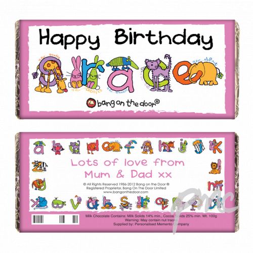 Bang On The Door Animal Alphabet Girls Chocolate Bar